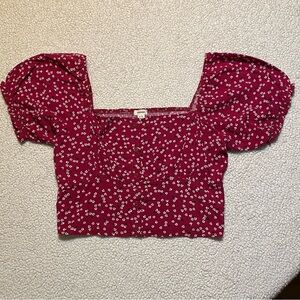Garage Red Floral Puff Sleeve Cropped Blouse